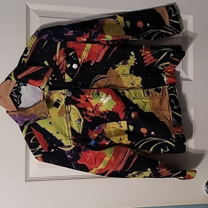 Blue Moon Art Deco "Galaxy" Lightweight Jean Jacket Womens M Excellent Condition